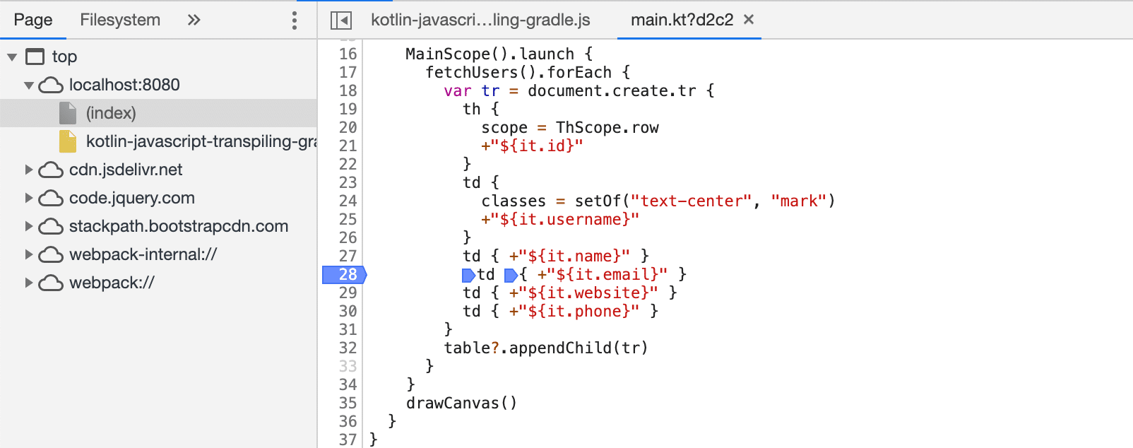 Debug Kotlin JavaScript code in the Browser