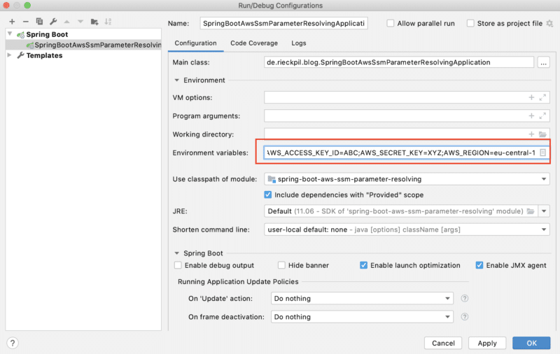 Setting AWS Credentials in IntelliJ
